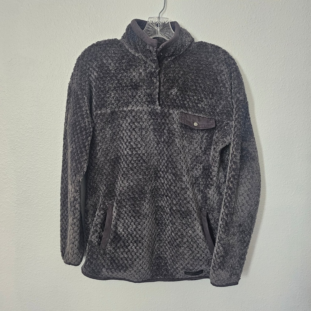 Simply Southern Womens Small Gray Textured Sherpa Fleece Quarter Snap Pullover